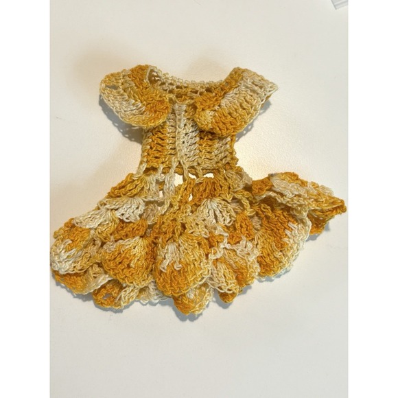 Barbie Doll Handmade Crochet Dress Yellow Orange Vintage 60s/70s Retro Cute - Picture 9 of 9